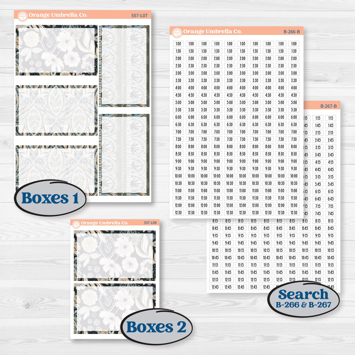 Blue Floral Kit | 7x9 Plum Daily Planner Kit Stickers | Sagebrush & Ice | KIT-557-L