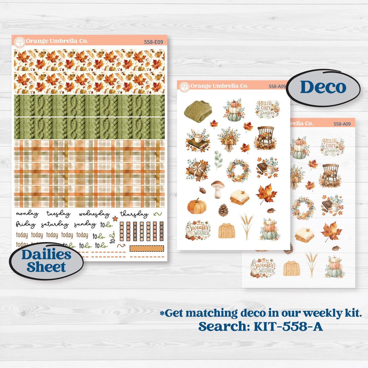 Autumn Sweater Weather Kit | Hobonichi Cousin Weekly & Daily Planner Kit Stickers | Soft Sweaters | KIT-558-E