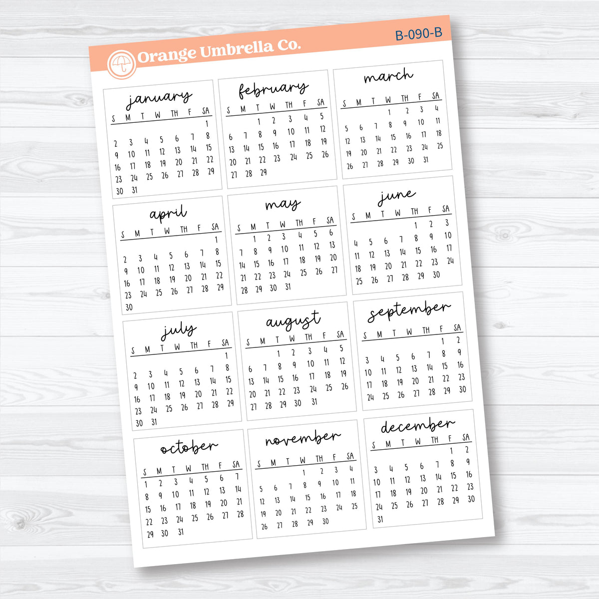 2028 Mini Calendar Sunday Start | Calendar Planner Stickers | B-090
