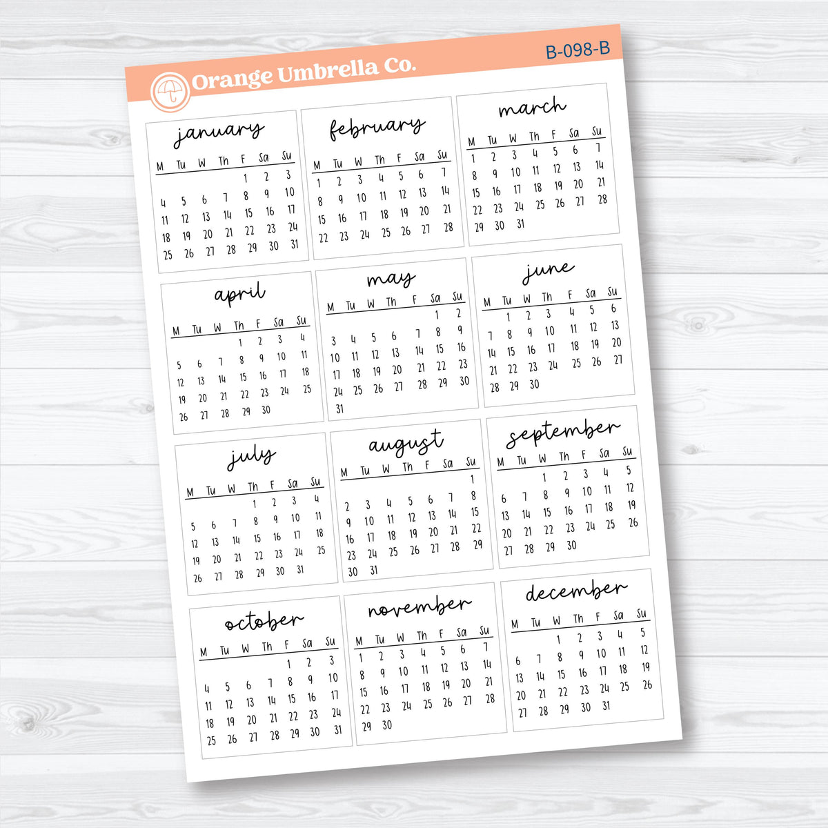 2027 Mini Calendar Monday Start | Calendar Planner Stickers | B-098