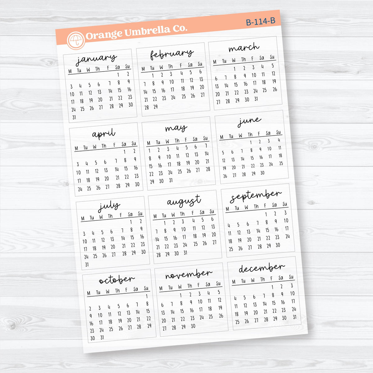 2028 Mini Calendar Monday Start | Calendar Planner Stickers | B-114