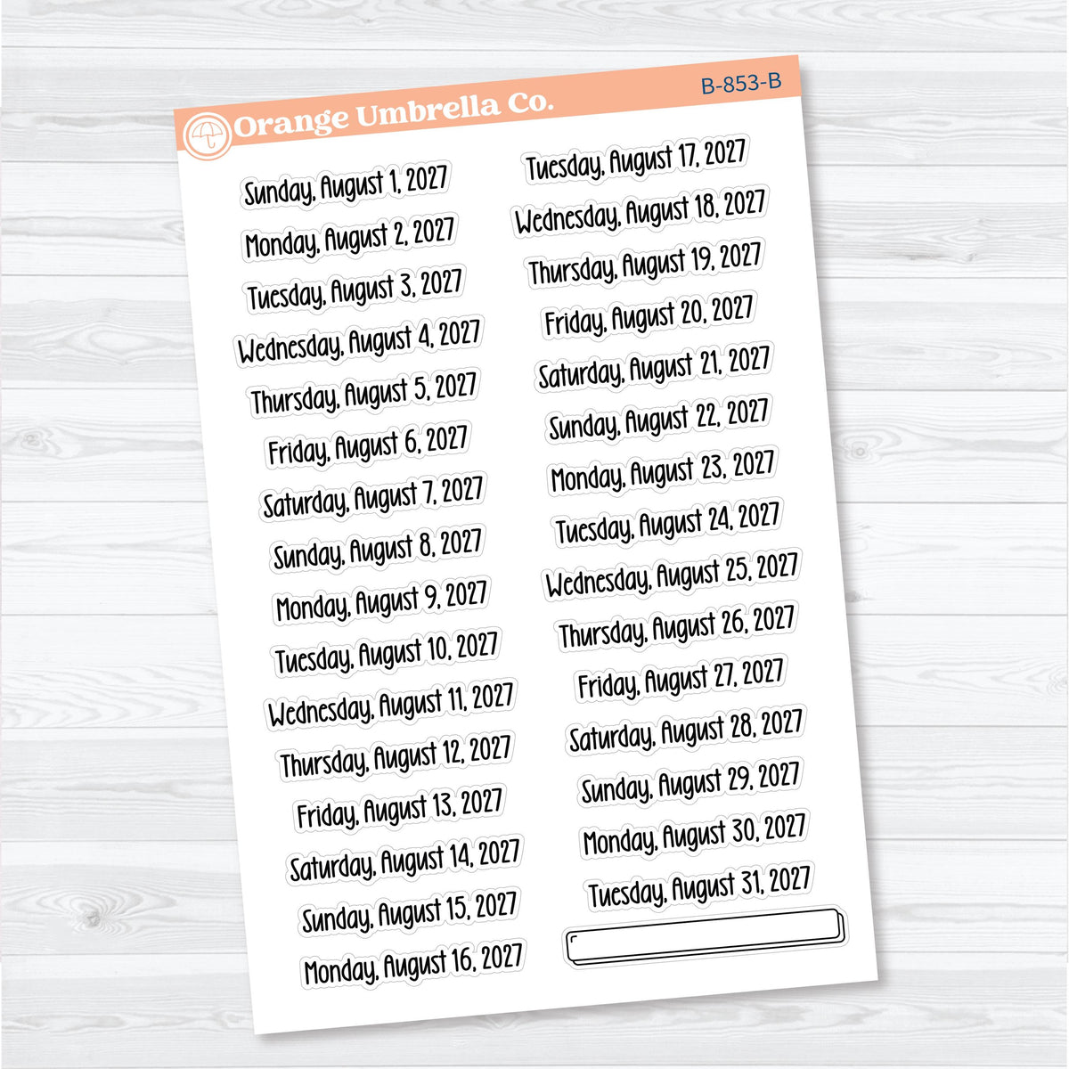 July–December 2027 Dates of the Month | Calendar Planner Stickers | B-852-857