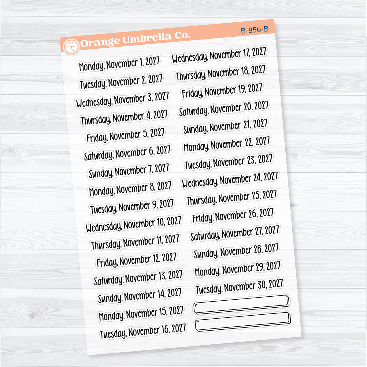 July–December 2027 Dates of the Month | Clear Matte Calendar Planner Stickers | B-852-857-CM