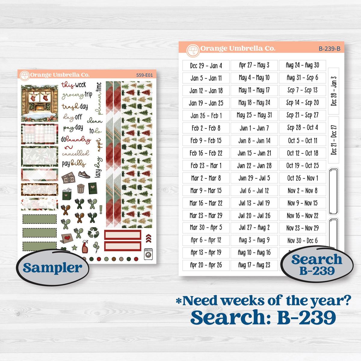 Vintage Christmas Planner Kit | Hobonichi Cousin Weekly & Daily Planner Kit Stickers | Christmas Village | KIT-559-E