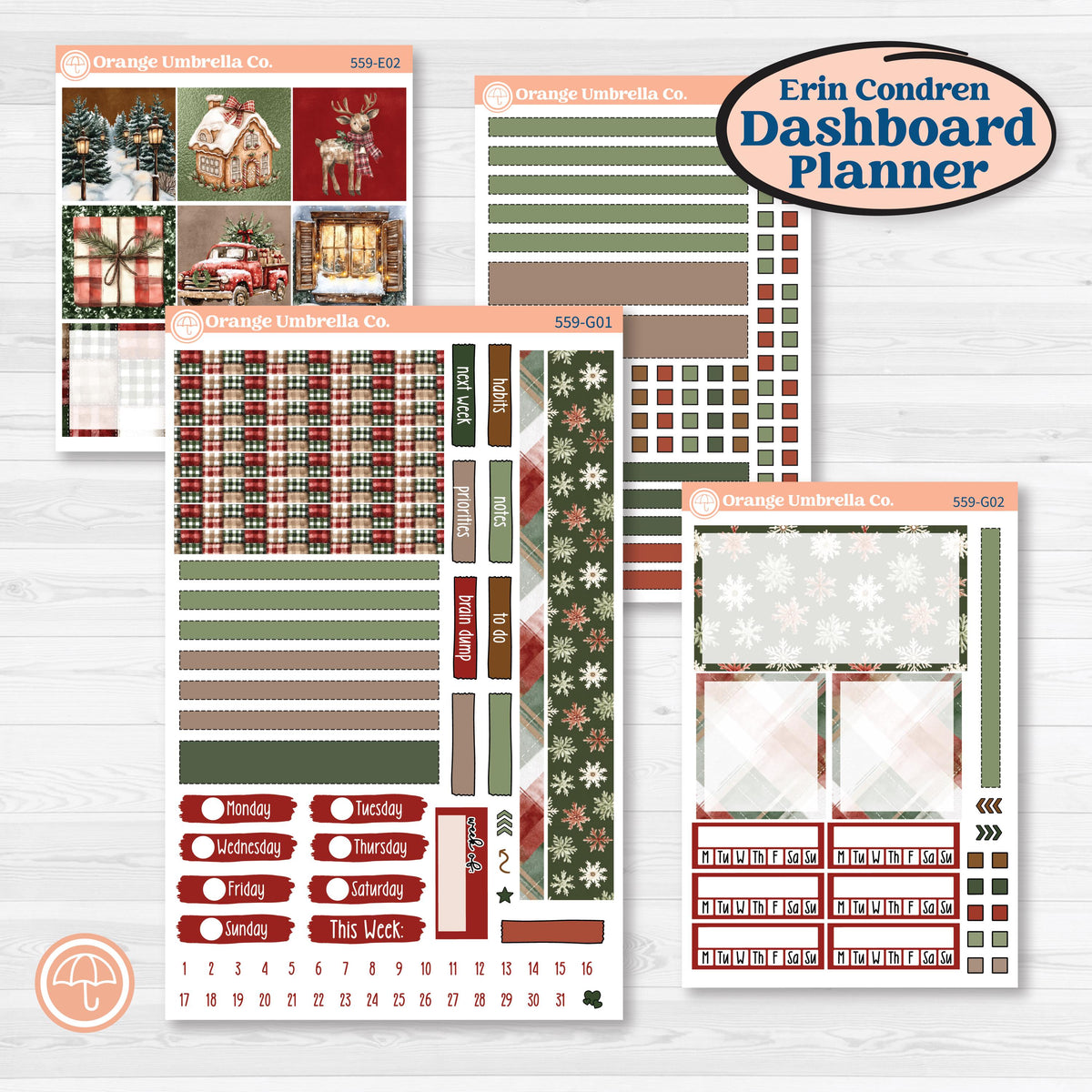 Vintage Christmas Planner Kit | Erin Condren 7x9 Weekly Dashboard Planner Kit Stickers | Christmas Village | KIT-559-G