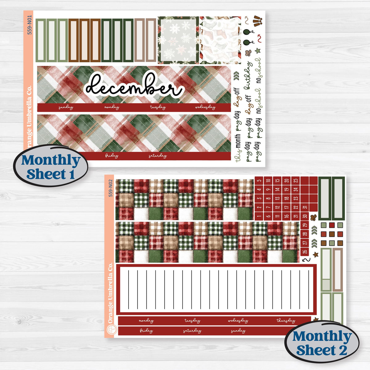 Vintage Christmas Planner Kit | 7x9 Erin Condren Life Planner Monthly & Dashboard Sticker Kit | Christmas Village | KIT-559-N
