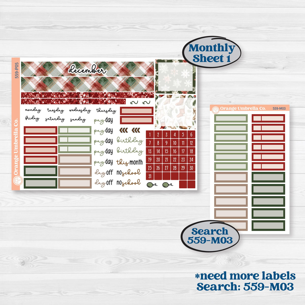 Vintage Christmas Planner Kit | A5 Plum Monthly & Dashboard Planner Kit Stickers | Christmas Village | KIT-559-P