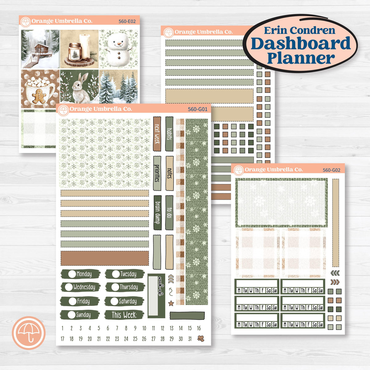 Cozy Winter Planner Kit | Erin Condren 7x9 Weekly Dashboard Planner Kit Stickers | Snowdrift | KIT-560-G