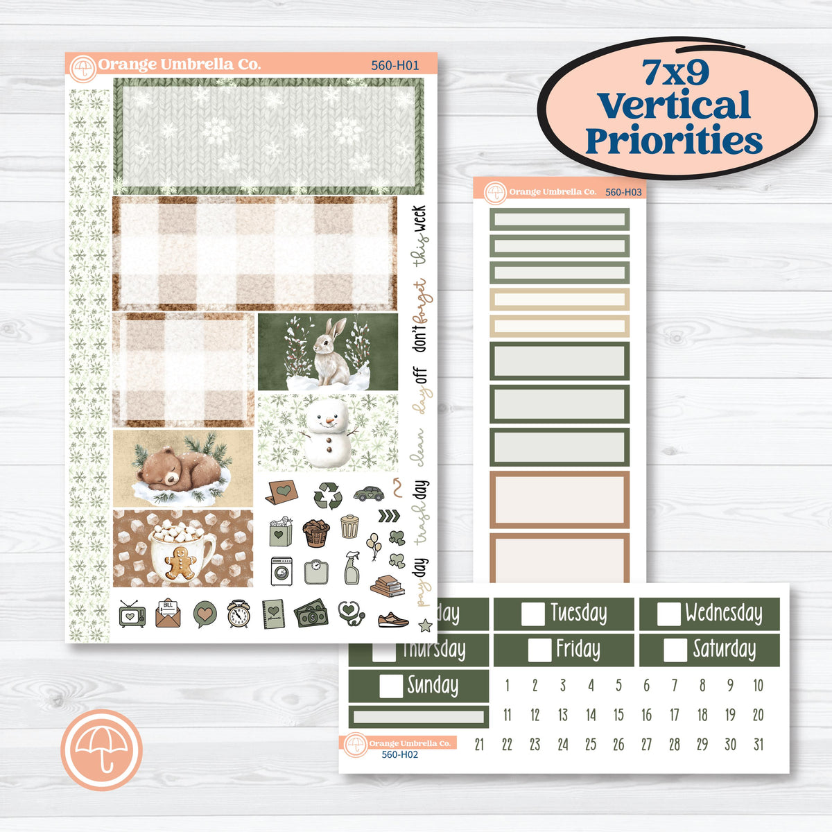 Cozy Winter Planner Kit | Plum Vertical Priorities 7x9 Planner Kit Stickers | Snowdrift | KIT-560-H
