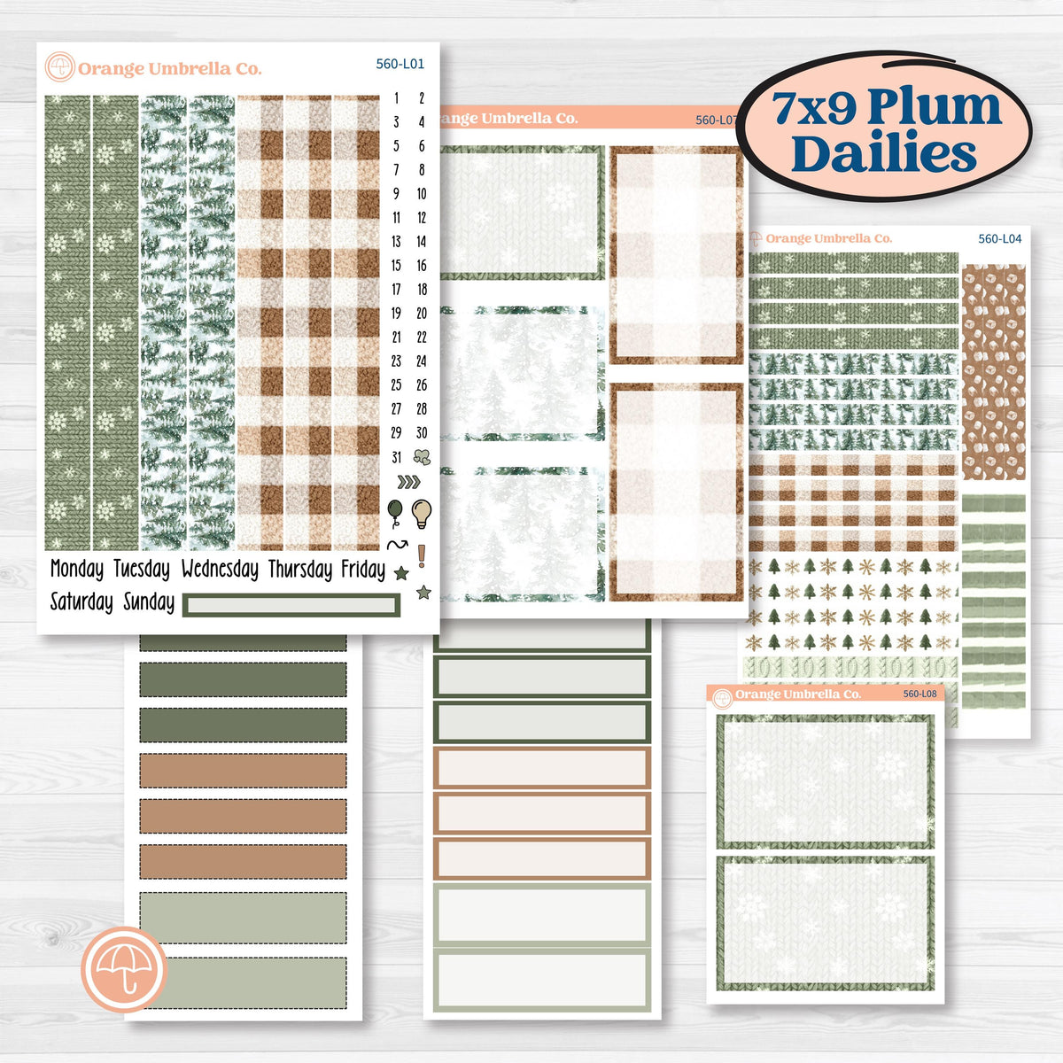 Cozy Winter Planner Kit | 7x9 Plum Daily Planner Kit Stickers | Snowdrift | KIT-560-L