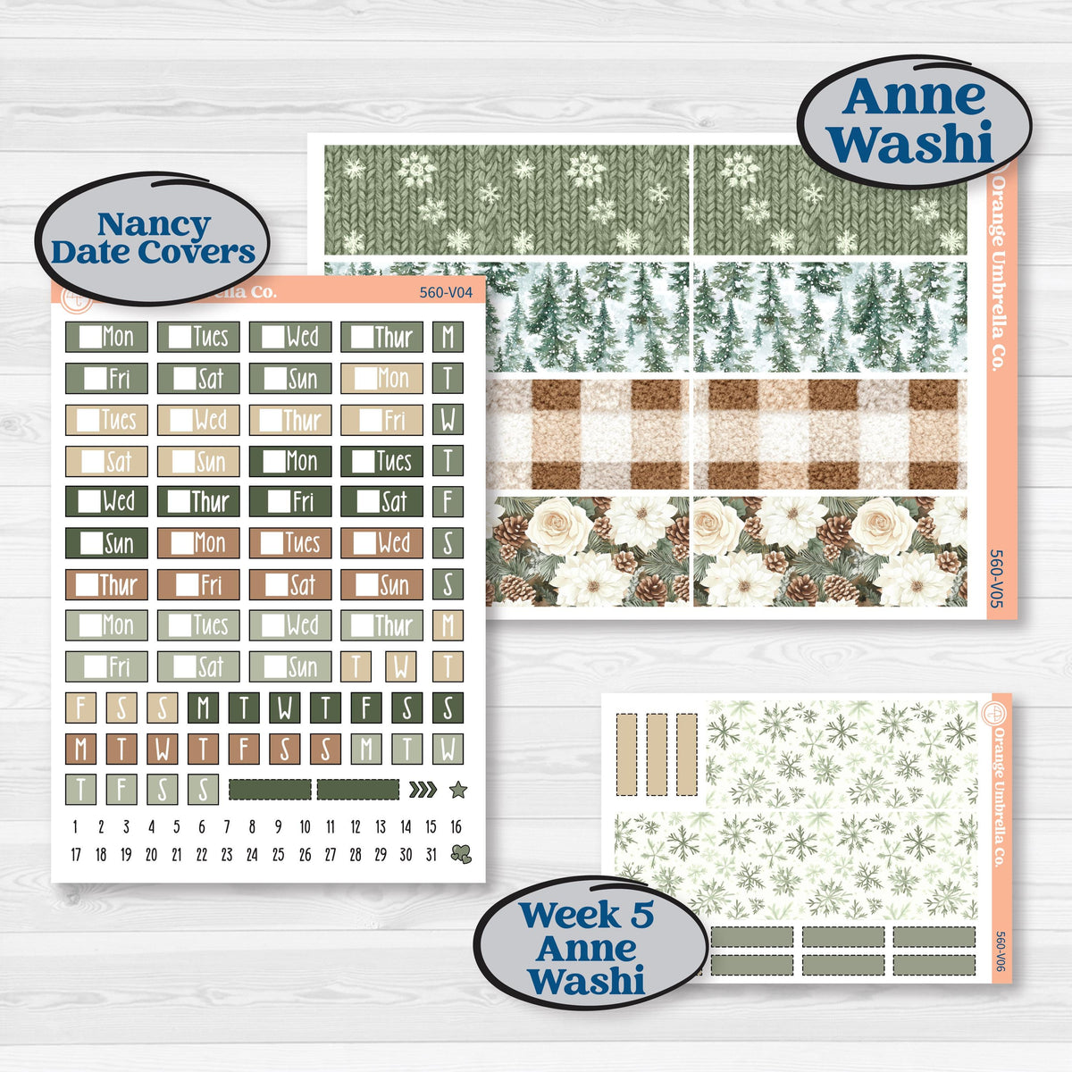 Cozy Winter Planner Kit | Laurel Denise Nancy Large & Anne Large Planner Kit Stickers | Snowdrift | KIT-560-V