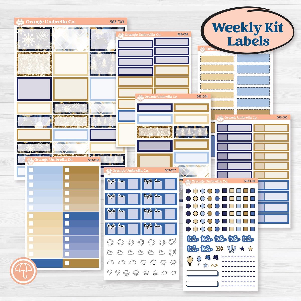 Blue and Gold Christmas Planner Kit | Weekly Add-On Labels Planner Kit Stickers | Twas The Night | KIT-563-C