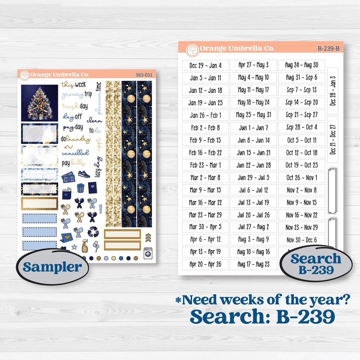 Blue and Gold Christmas Planner Kit | Hobonichi Cousin Weekly & Daily | Twas The Night | KIT-563-E