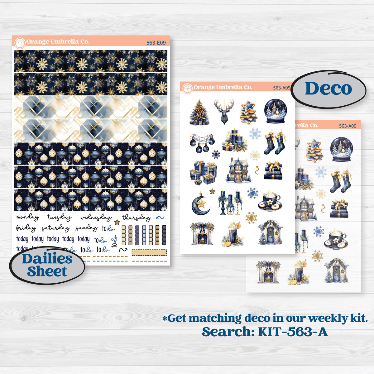 Blue and Gold Christmas Planner Kit | Hobonichi Cousin Weekly & Daily | Twas The Night | KIT-563-E