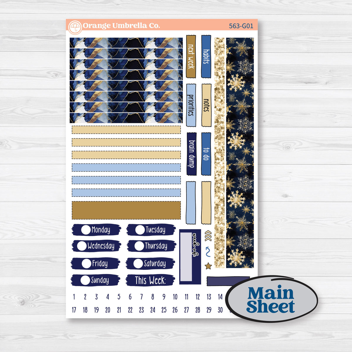 Blue and Gold Christmas Planner Kit | Erin Condren 7x9 Weekly Dashboard Stickers | Twas The Night | KIT-563-G
