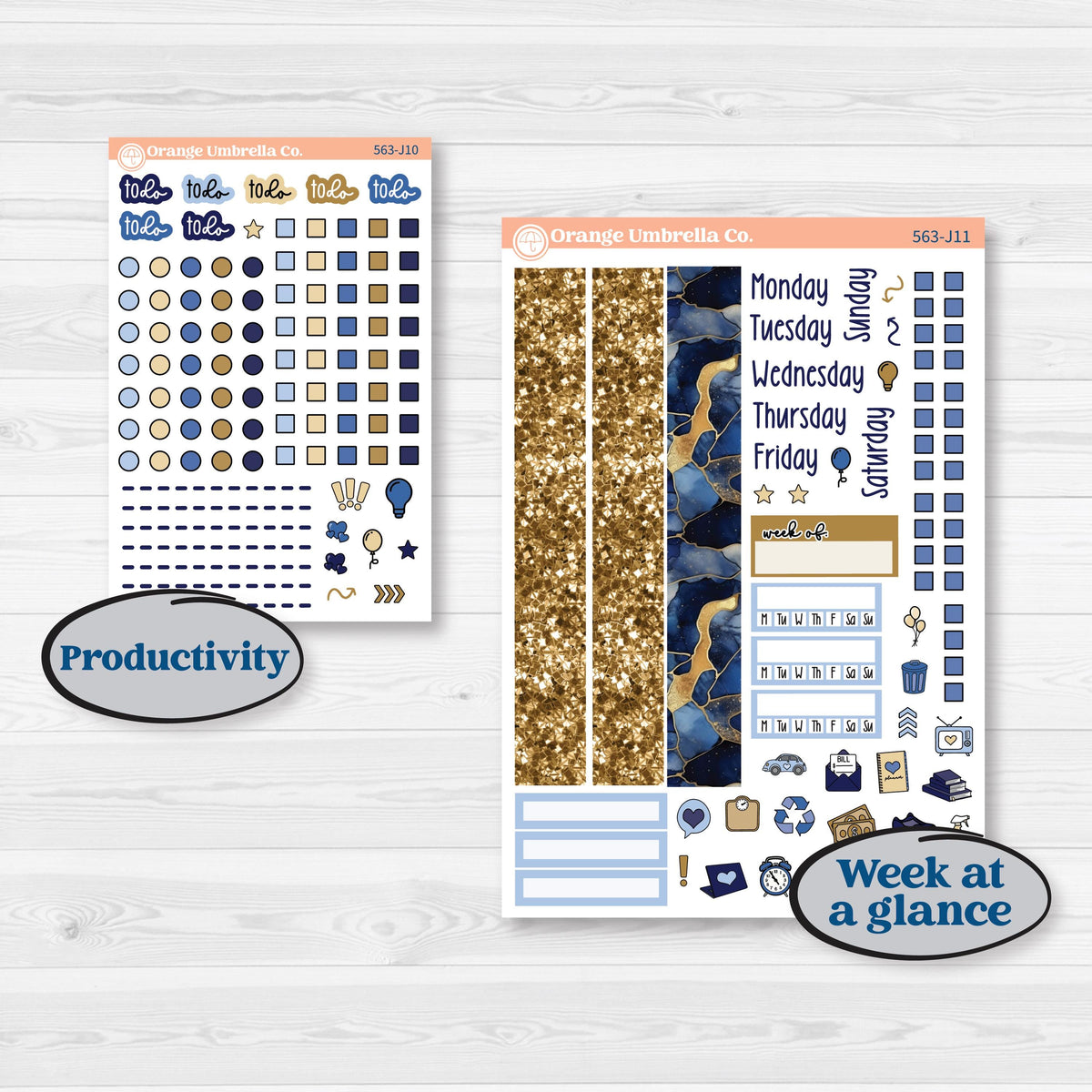 Blue and Gold Christmas Planner Kit | A5 Daily Duo Planner Kit Stickers | Twas The Night | KIT-563-J
