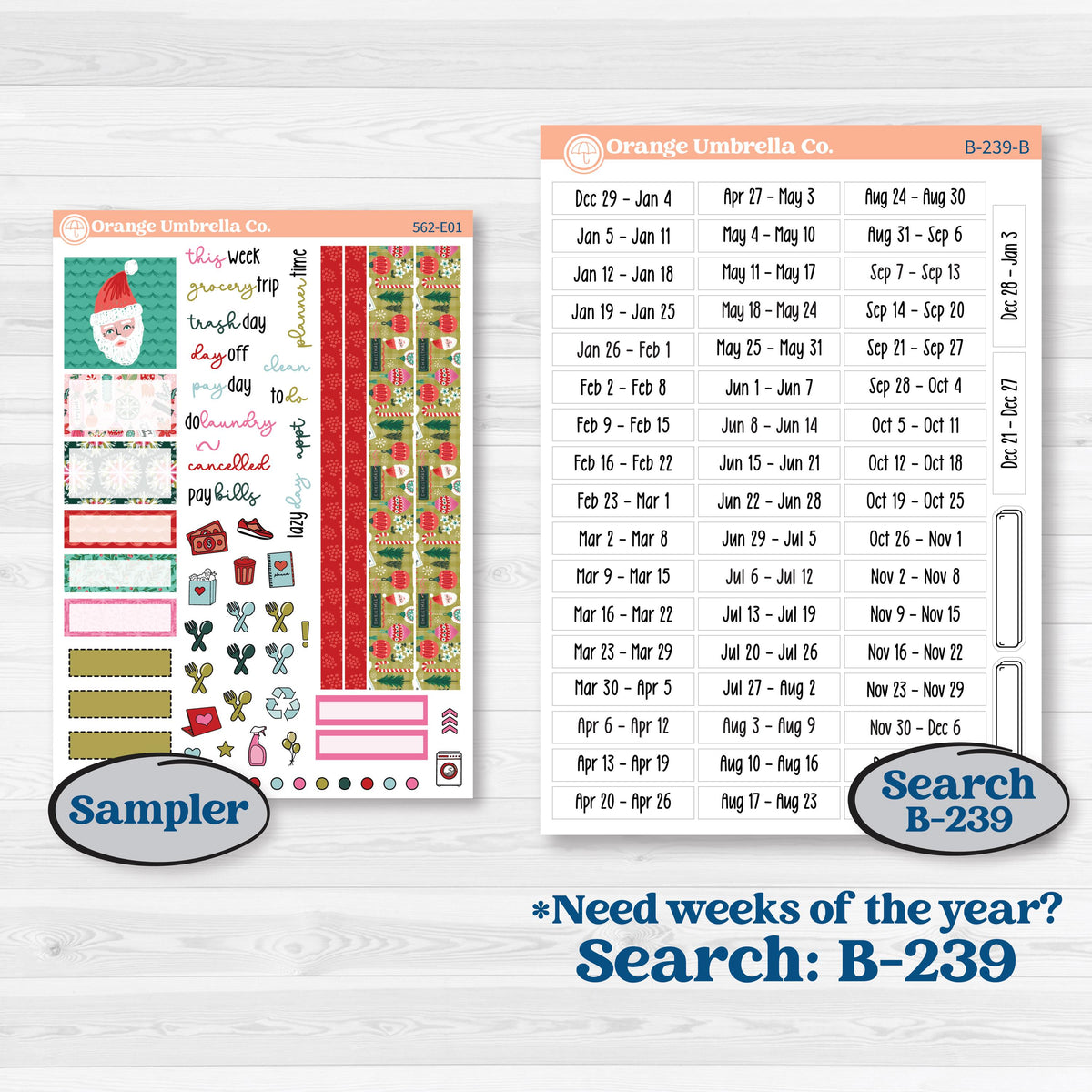 Retro Christmas Planner Kit | Hobonichi Cousin Weekly & Daily Planner Kit Stickers | All Is Bright | KIT-562-E