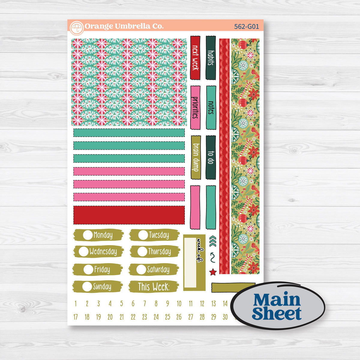 Retro Christmas Planner Kit | Erin Condren 7x9 Weekly Dashboard Stickers | All Is Bright | KIT-562-G