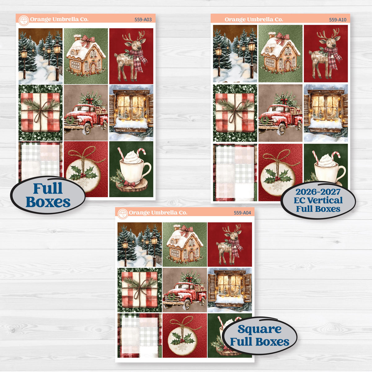 Vintage Christmas Planner Kit | Weekly Sticker Kit for Vertical Planners like Erin Condren | Christmas Village | KIT-559-A