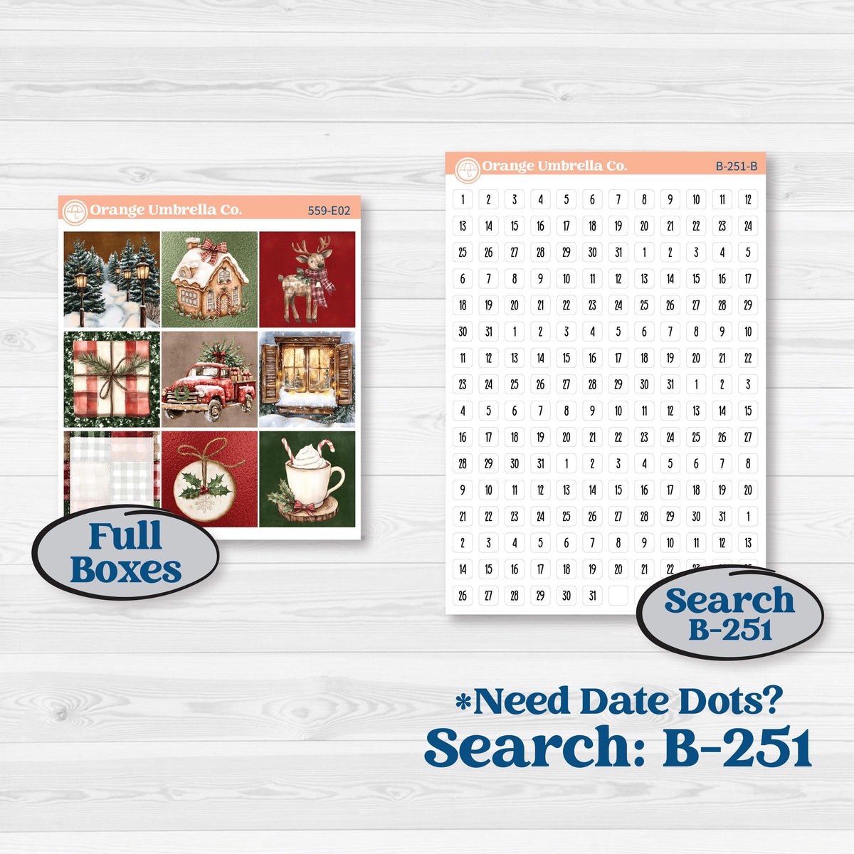 Vintage Christmas Planner Kit | Hobonichi Cousin Weekly & Daily Planner Kit Stickers | Christmas Village | KIT-559-E