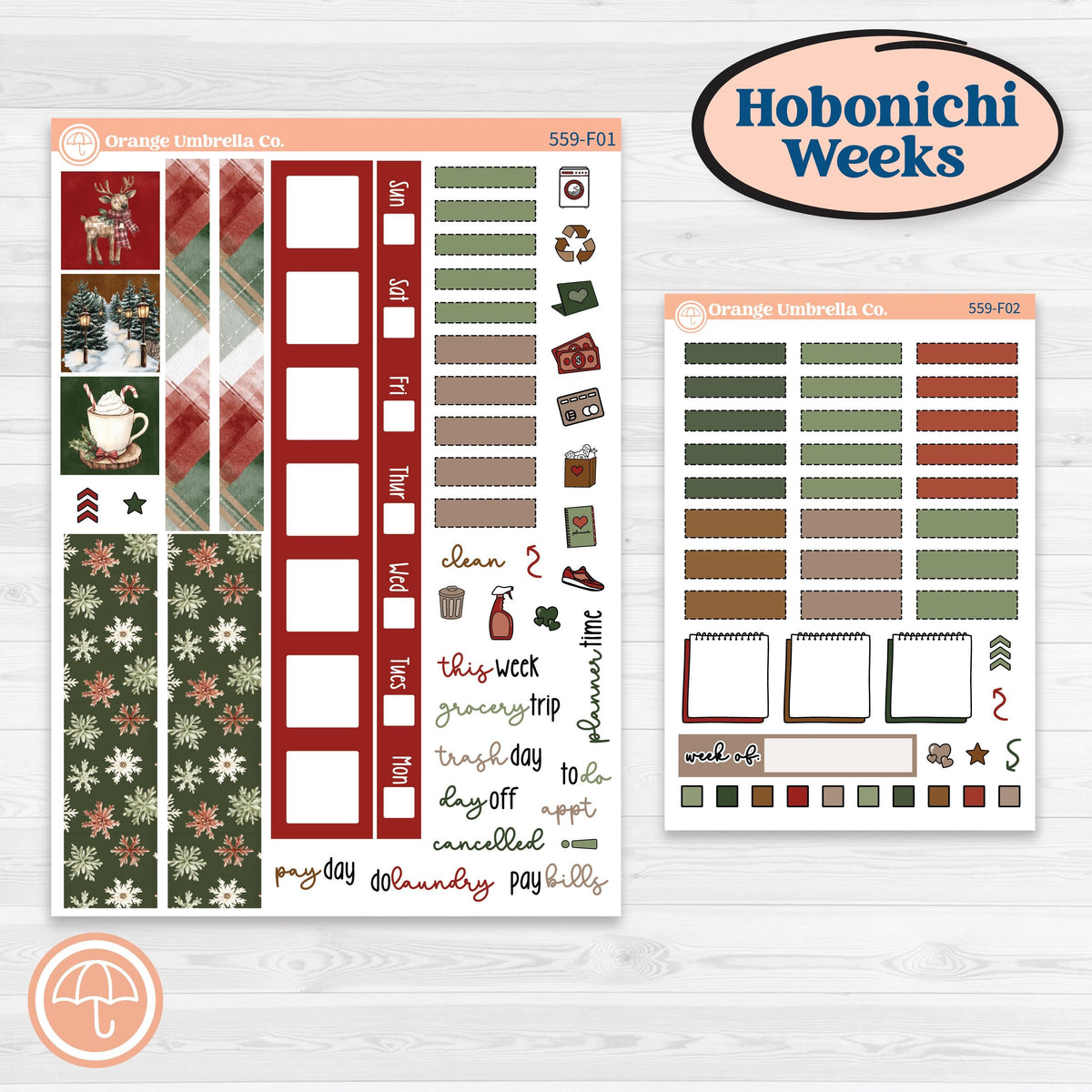 Vintage Christmas Planner Kit | Hobonichi Weeks Weekly Planner Kit Stickers | Christmas Village | KIT-559-F