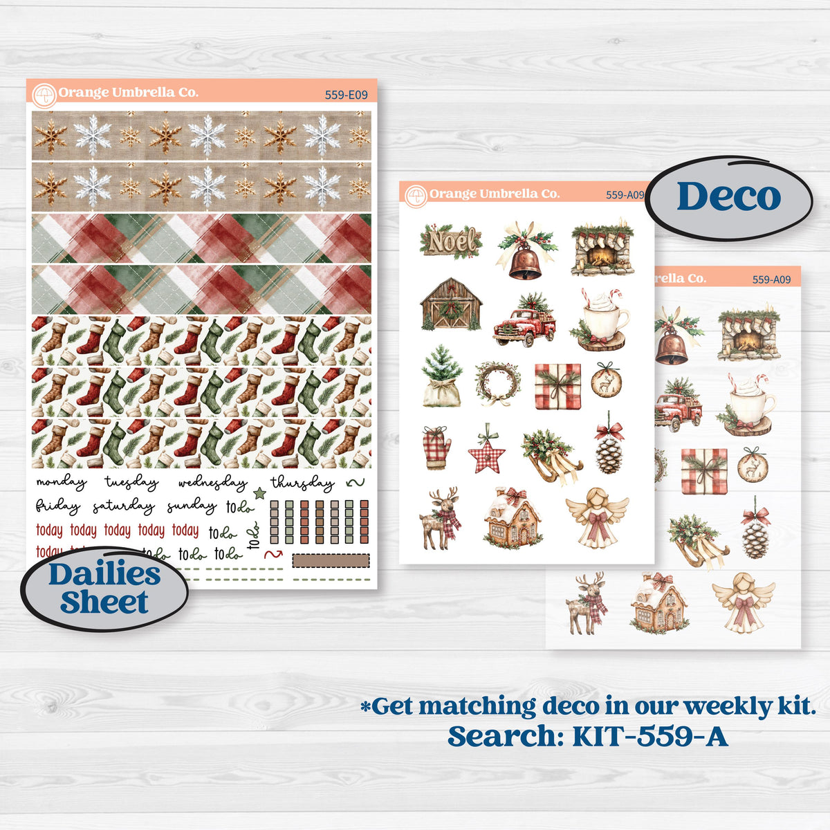 Vintage Christmas Planner Kit | Hobonichi Cousin Weekly & Daily Planner Kit Stickers | Christmas Village | KIT-559-E