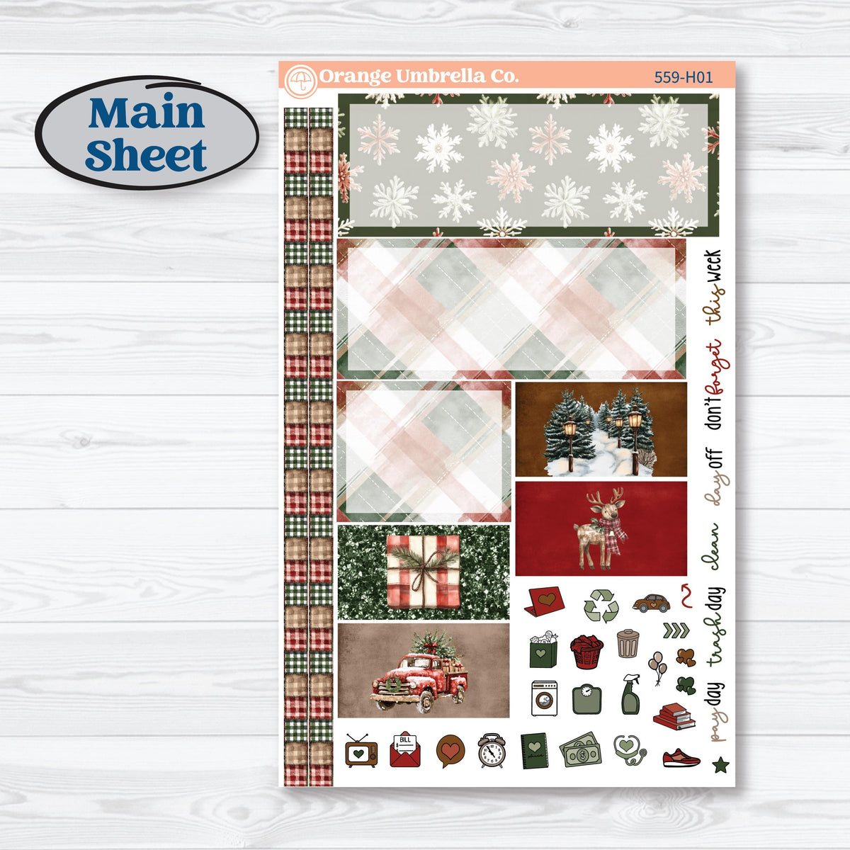 Vintage Christmas Planner Kit | Plum Vertical Priorities 7x9 Planner Kit Stickers | Christmas Village | KIT-559-H