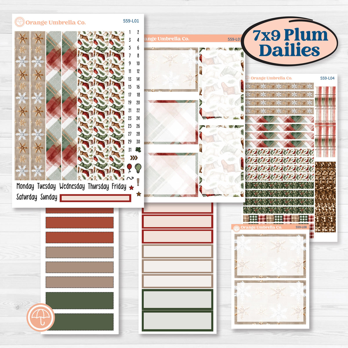 Vintage Christmas Planner Kit | 7x9 Plum Daily Planner Kit Stickers | Christmas Village | KIT-559-L