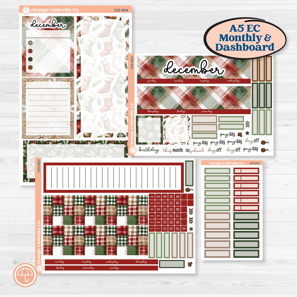 Vintage Christmas Planner Kit | A5 Erin Condren Monthly & Productivity Dashboard Sticker Kit | Christmas Village | KIT-559-M