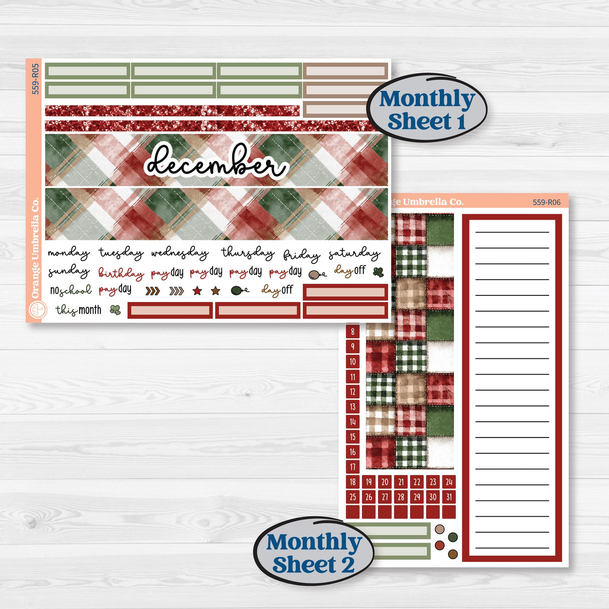 Vintage Christmas Planner Kit | 8.5x11 Plum Monthly & Dashboard Planner Kit Stickers | Christmas Village | KIT-559-R