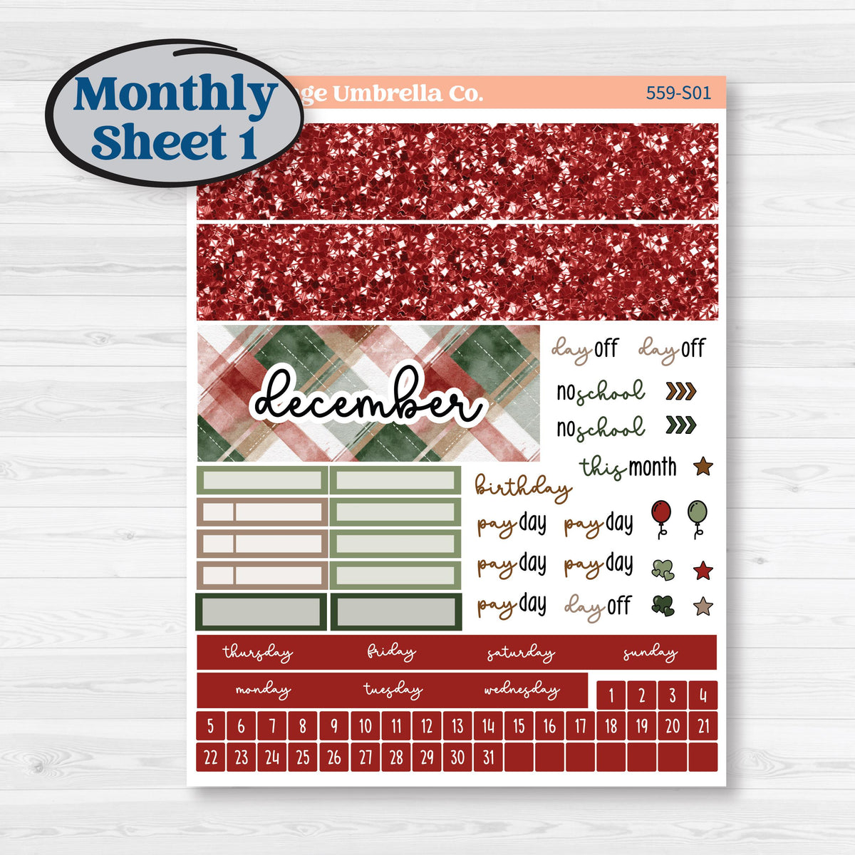 Vintage Christmas Planner Kit | Hobonichi Cousin Monthly Planner Kit Stickers | Christmas Village | KIT-559-S