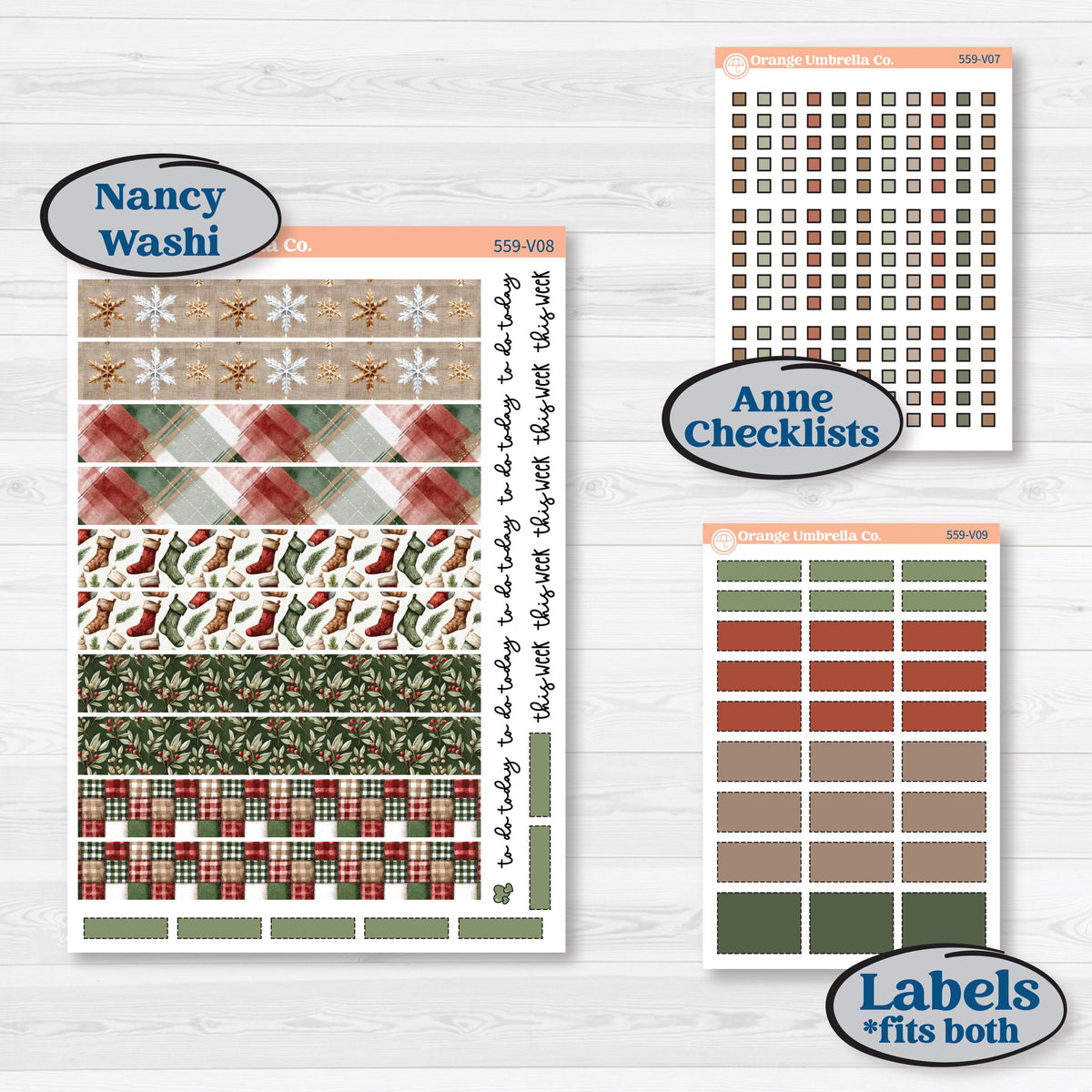Vintage Christmas Planner Kit | Laurel Denise Nancy Large & Anne Large Planner Kit Stickers | Christmas Village | KIT-559-V