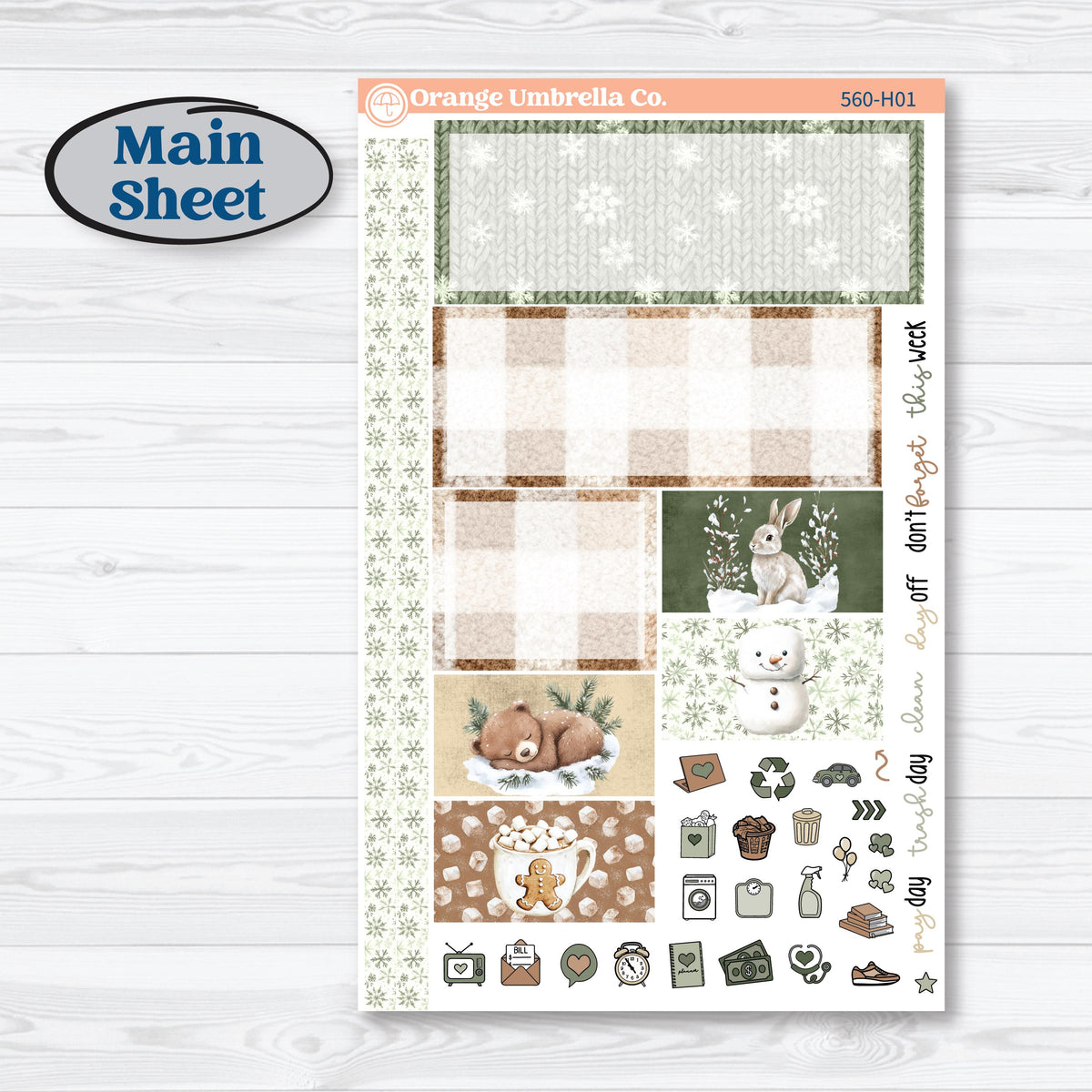 Cozy Winter Planner Kit | Plum Vertical Priorities 7x9 Planner Kit Stickers | Snowdrift | KIT-560-H