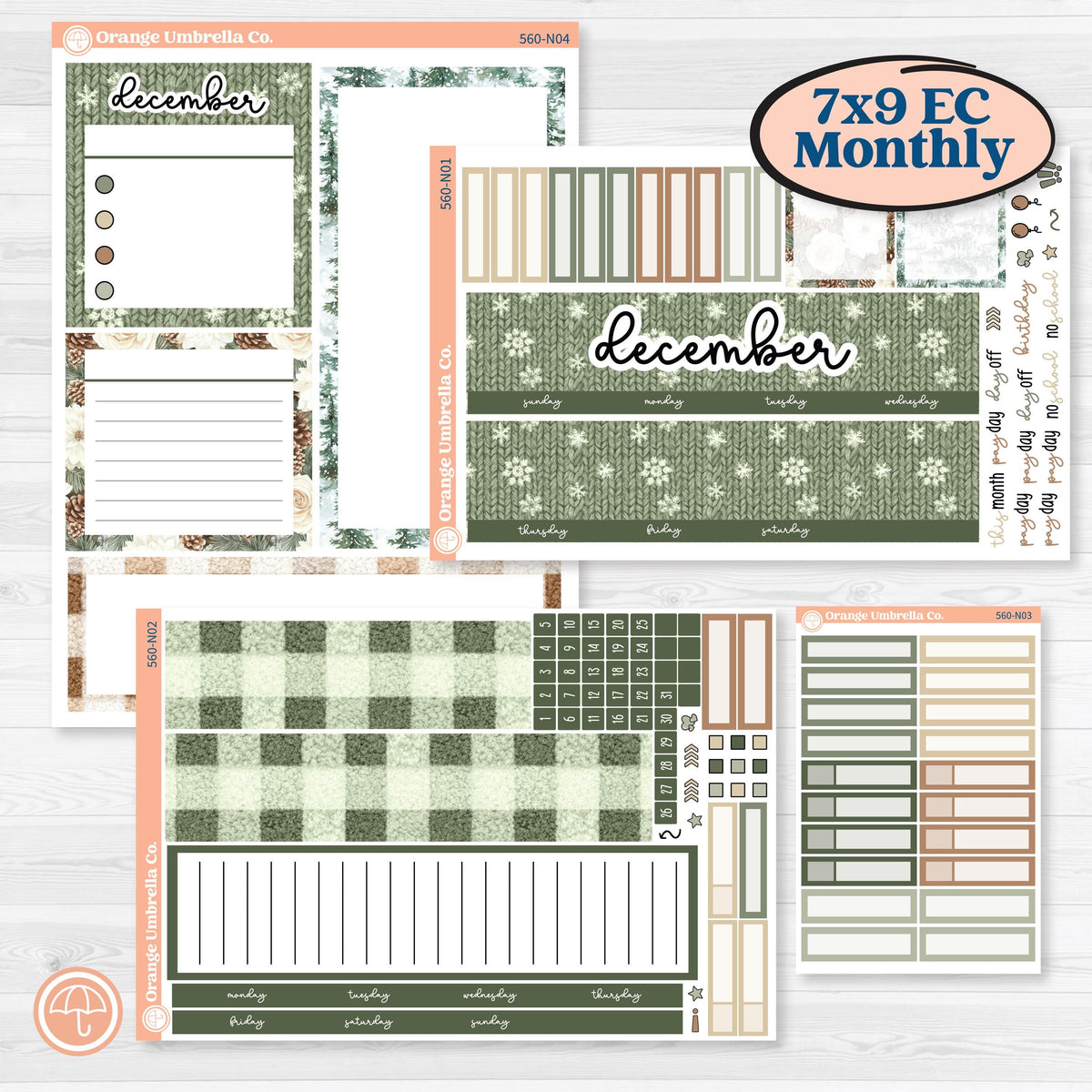 Cozy Winter Planner Kit | 7x9 Erin Condren Life Planner Monthly & Dashboard Sticker Kit | Snowdrift | KIT-560-N