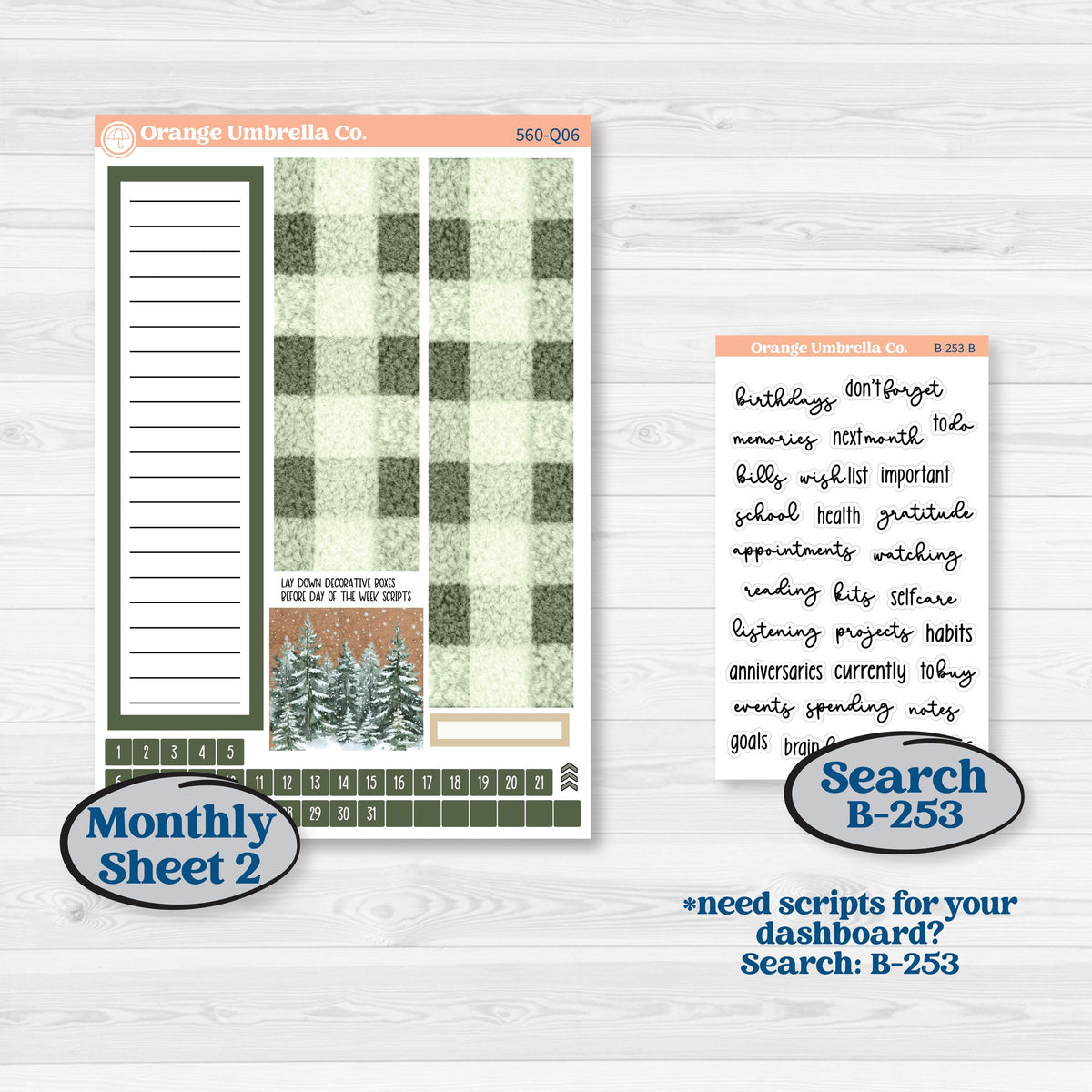 Cozy Winter Planner Kit | 7x9 Plum Monthly & Dashboard Planner Kit Stickers | Snowdrift | KIT-560-Q