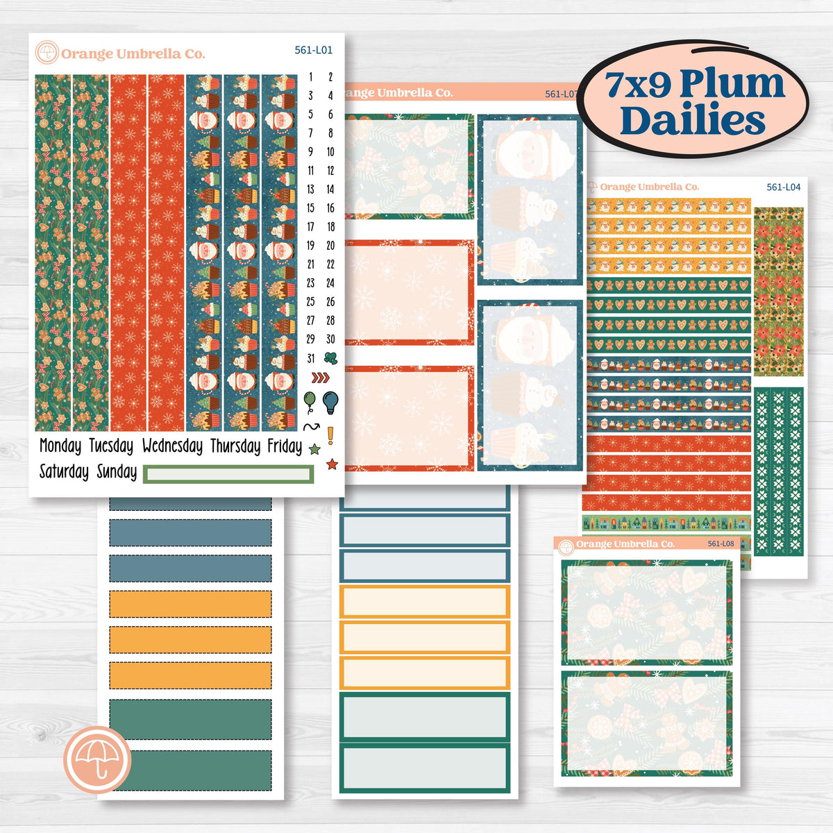 Colorful Christmas Planner Kit | 7x9 Plum Daily Planner Kit Stickers | Holiday Magic | KIT-561-L