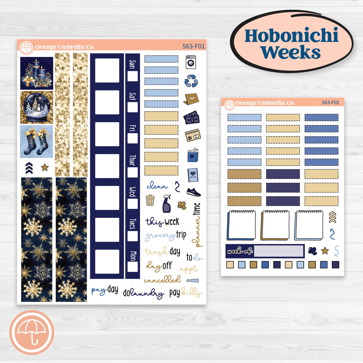 Blue and Gold Christmas Planner Kit | Hobonichi Weeks Weekly Stickers | Twas The Night | KIT-563-F
