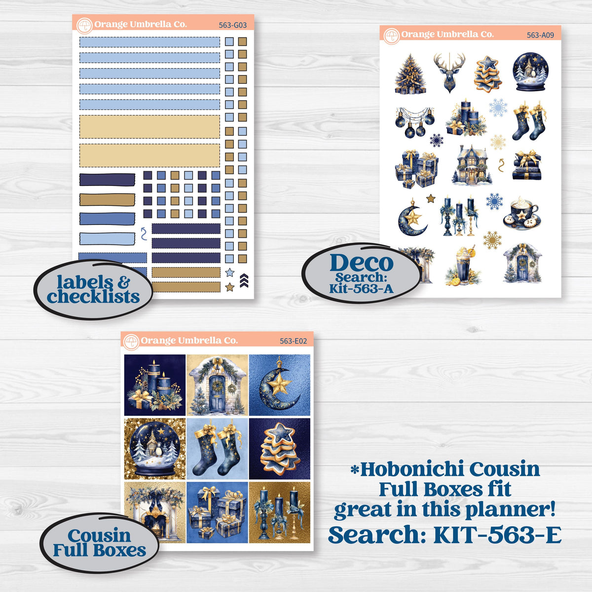 Blue and Gold Christmas Planner Kit | Erin Condren 7x9 Weekly Dashboard Stickers | Twas The Night | KIT-563-G