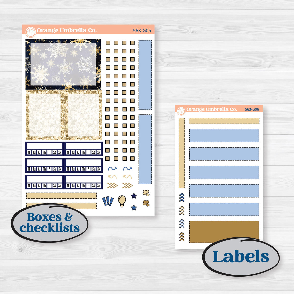 Blue and Gold Christmas Planner Kit | Erin Condren A5 Weekly Dashboard Stickers | Twas The Night | KIT-563-G4