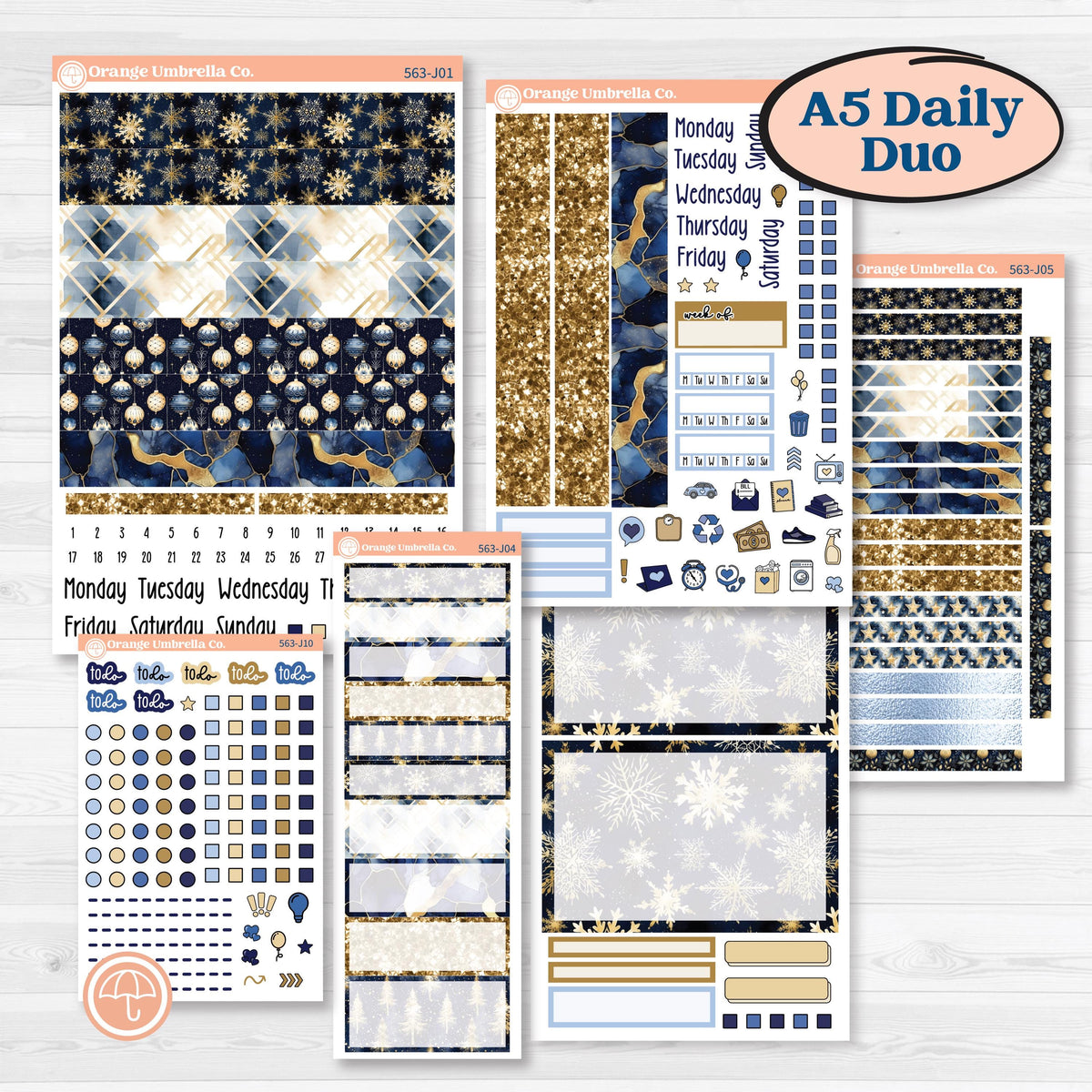 Blue and Gold Christmas Planner Kit | A5 Daily Duo Planner Kit Stickers | Twas The Night | KIT-563-J