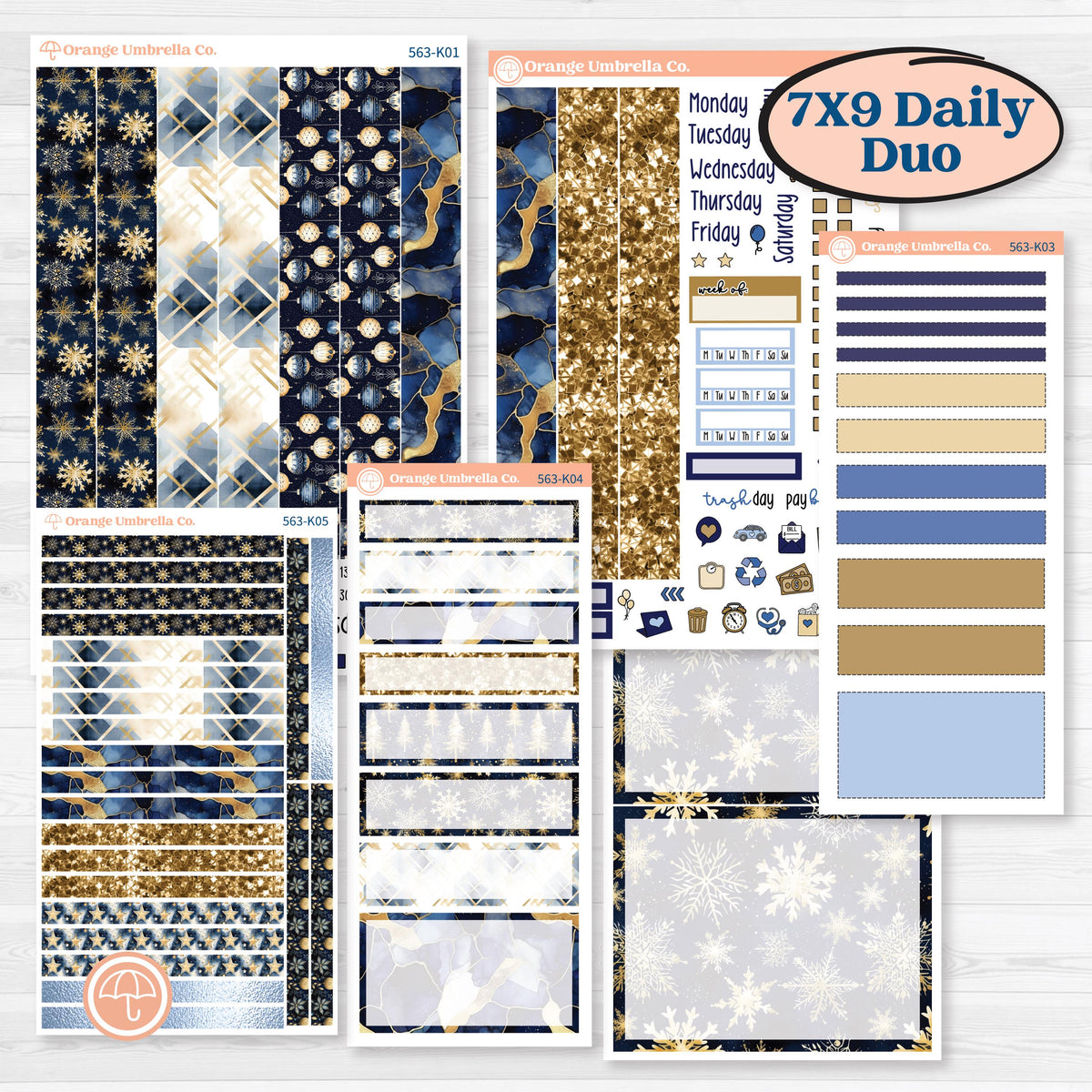 Blue and Gold Christmas Planner Kit | 7x9 Erin Condren Daily Duo Planner Kit Stickers | Twas The Night | KIT-563-K