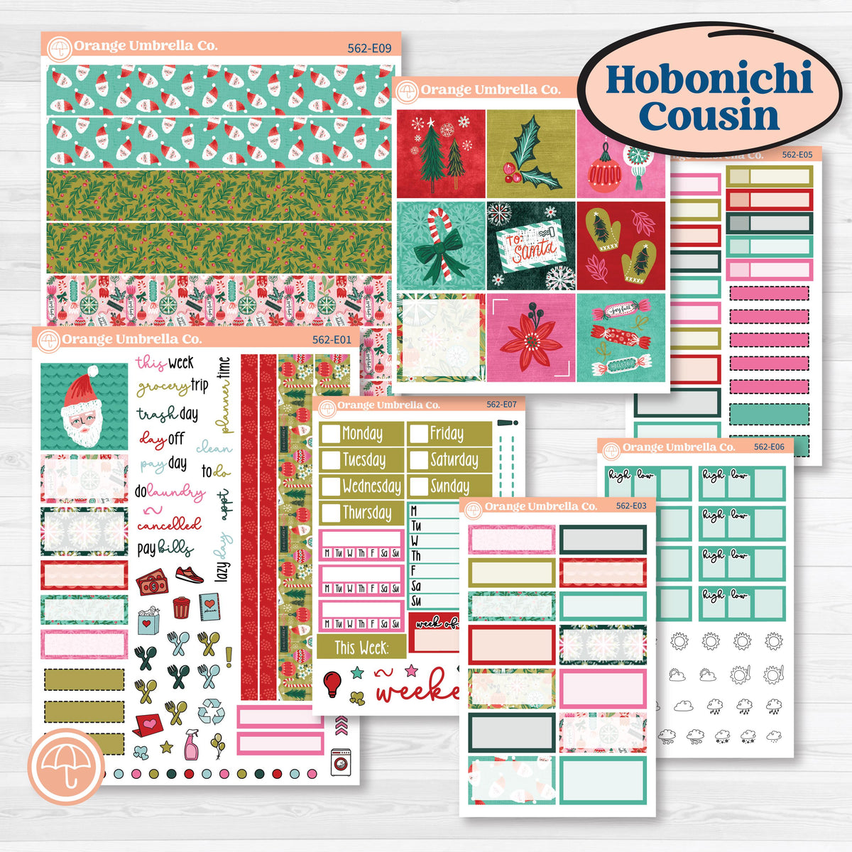 Retro Christmas Planner Kit | Hobonichi Cousin Weekly & Daily Planner Kit Stickers | All Is Bright | KIT-562-E
