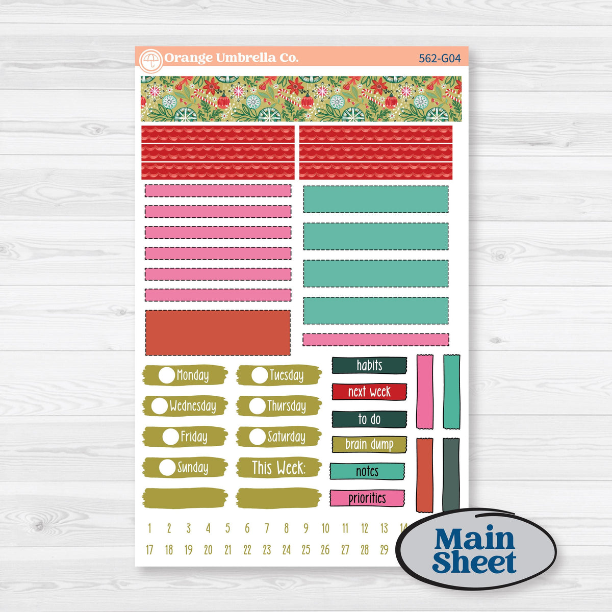 Retro Christmas Planner Kit | Erin Condren A5 Weekly Dashboard Planner Kit Stickers | All Is Bright | KIT-562-G4