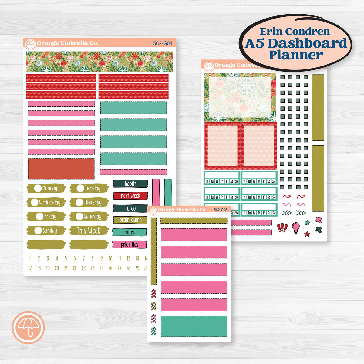 Retro Christmas Planner Kit | Erin Condren A5 Weekly Dashboard Planner Kit Stickers | All Is Bright | KIT-562-G4