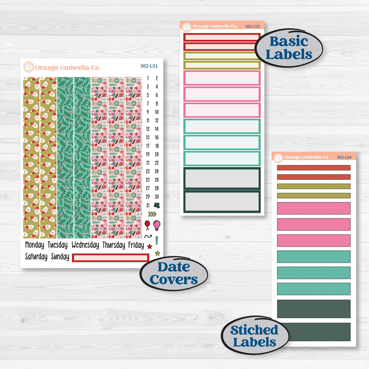 Retro Christmas Planner Kit | 7x9 Plum Daily Planner Kit Stickers | All Is Bright | KIT-562-L