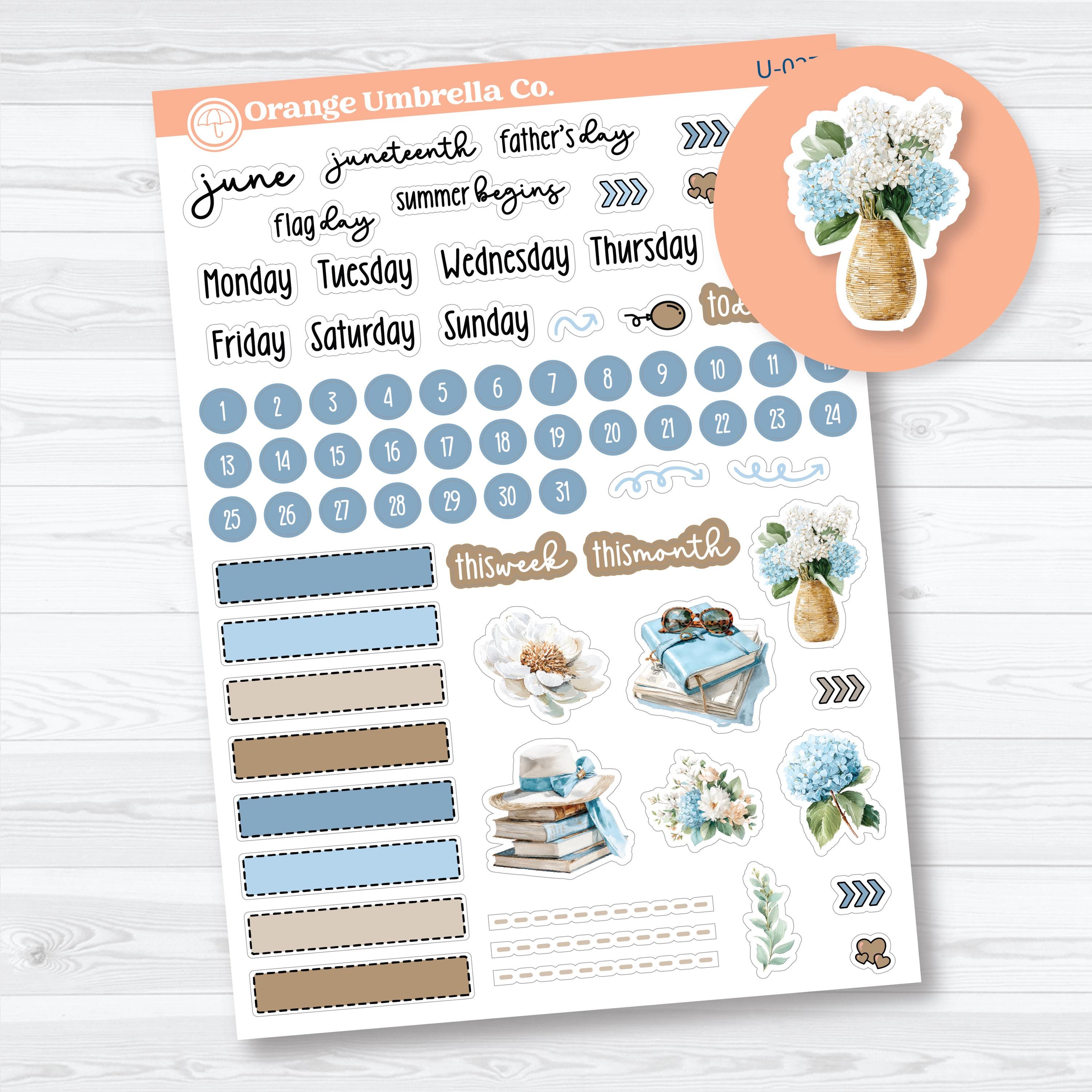 june universal planner sticker kit monthly layout stickers date dots labels floral summer planning