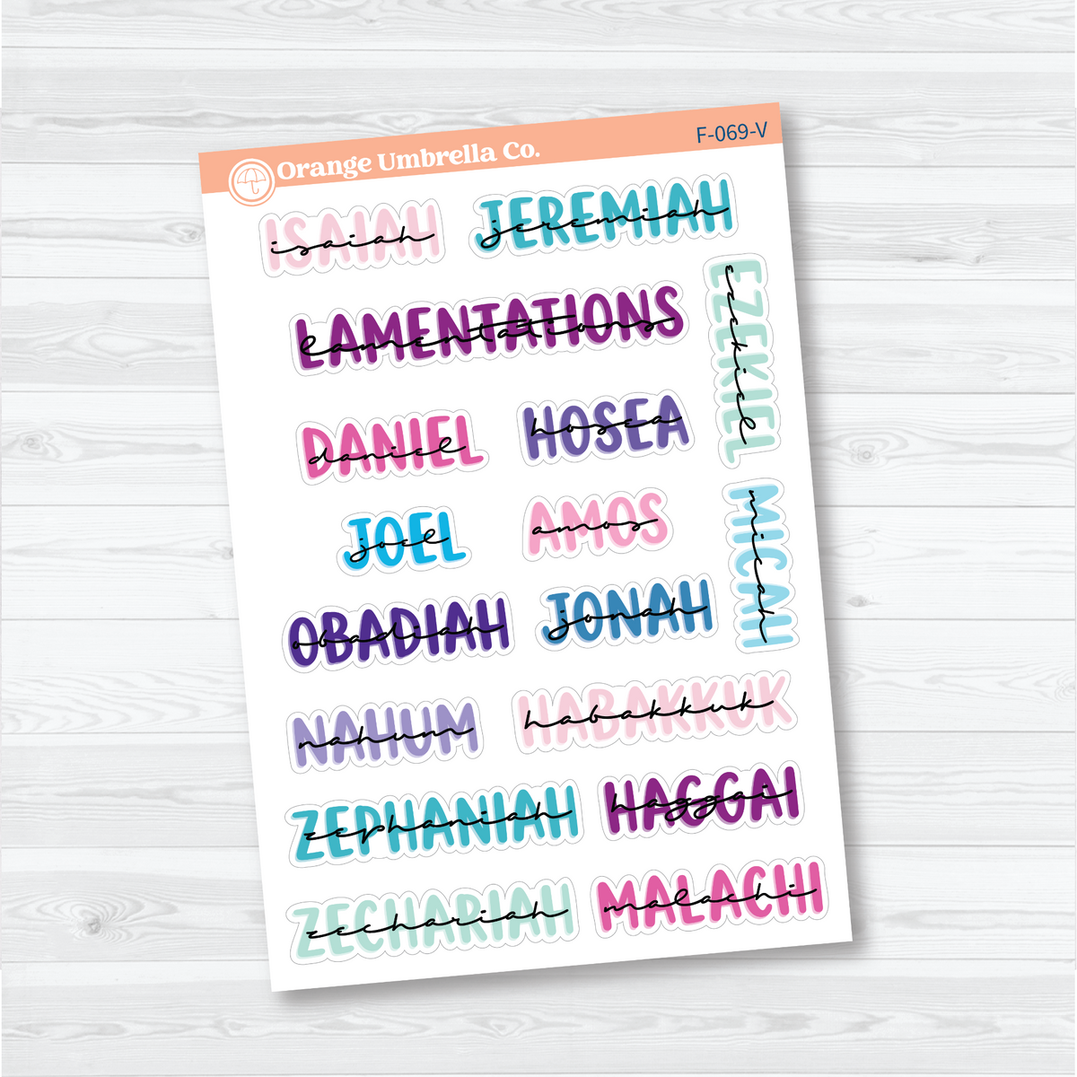 Large Old Testament Books of the Bible Sheet 2 stickers in Vibrant with layered uppercase and script lettering for faith journals.