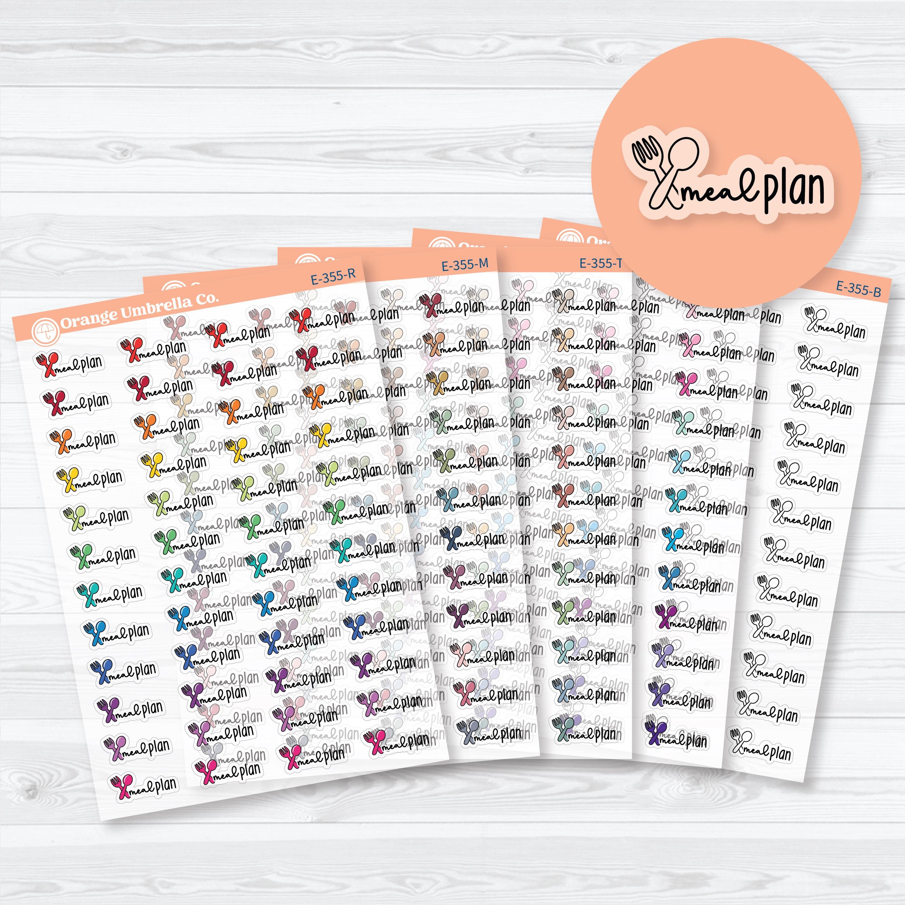 clear matte meal plan planner stickers with fork and spoon doodle for tracking meals and weekly planning