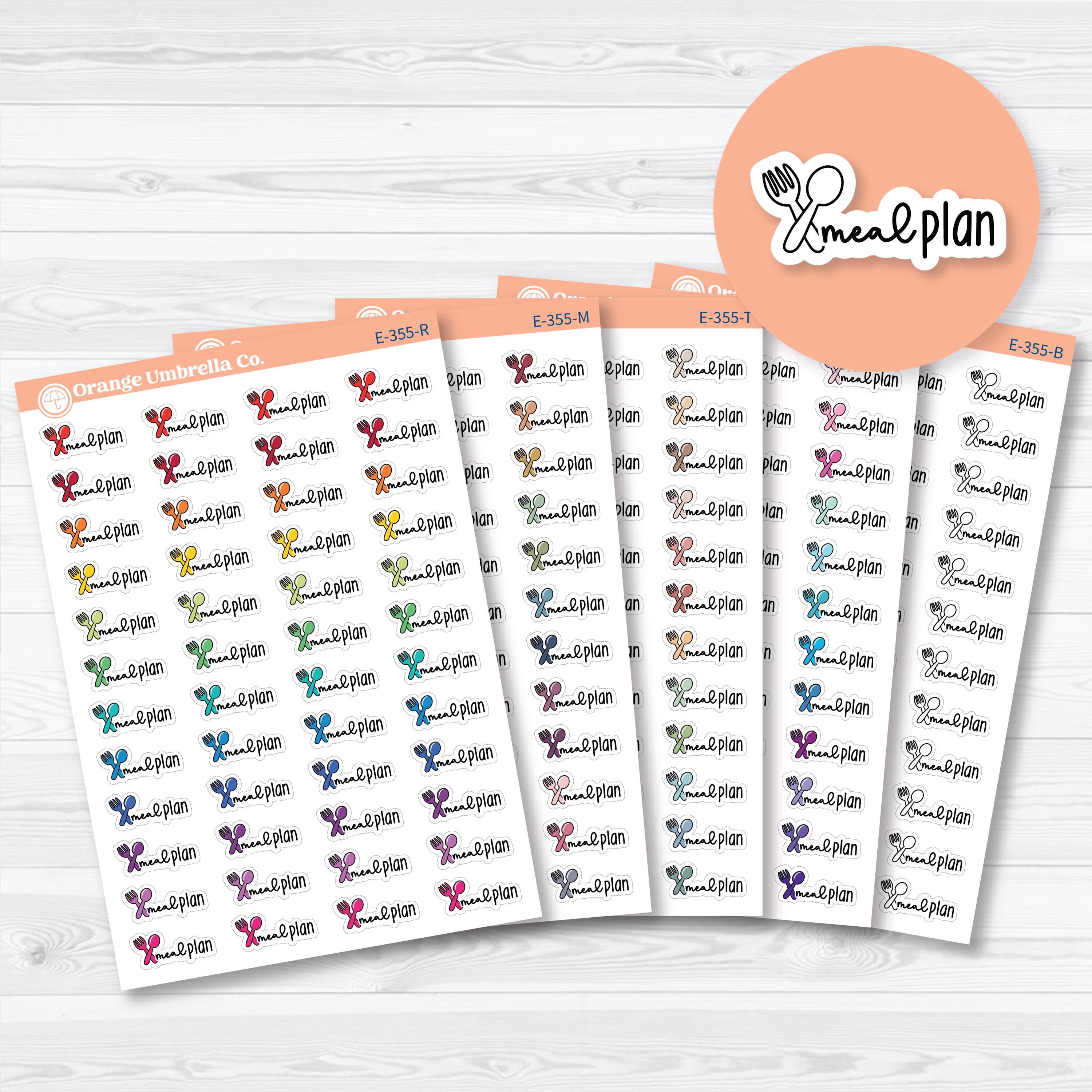 meal plan planner stickers with fork and spoon doodle for tracking meals and weekly planning