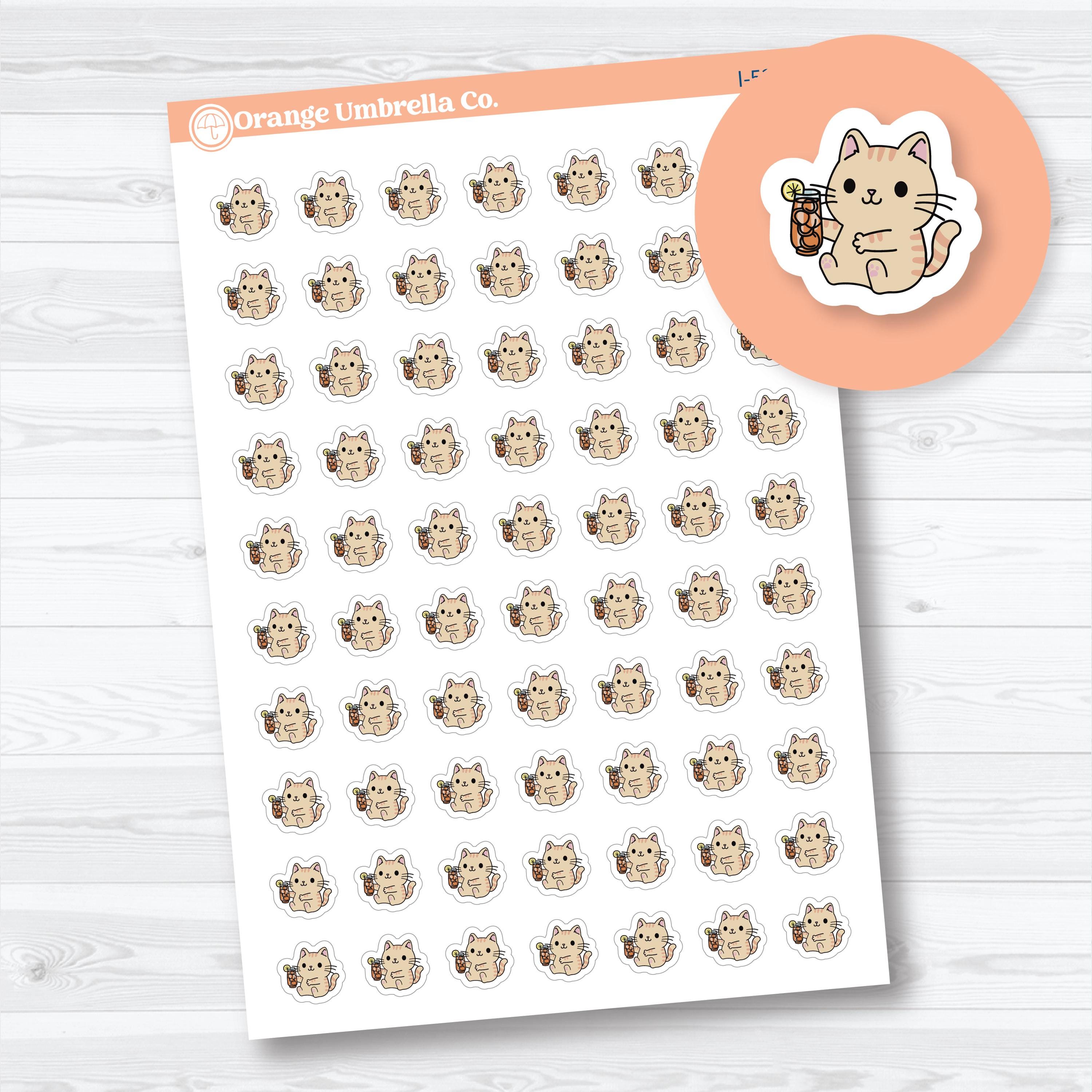 Mini iced tea Spazz planner stickers with cute cat drink icons for planners, journals, and cozy functional spreads by Orange Umbrella Co